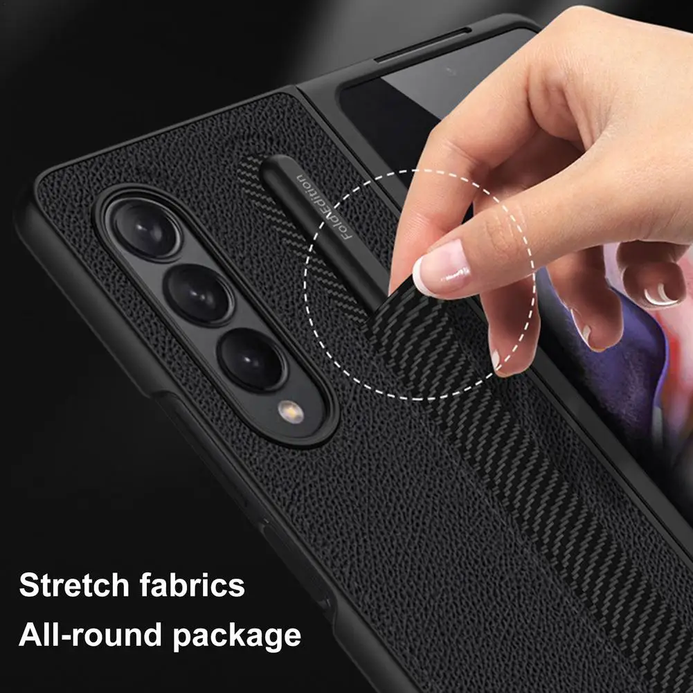 phone case for samsung galaxy z fold 3 5g with pen holder cover for galaxy z fold3 5g grain leather case with s pen slot no pen free global shipping