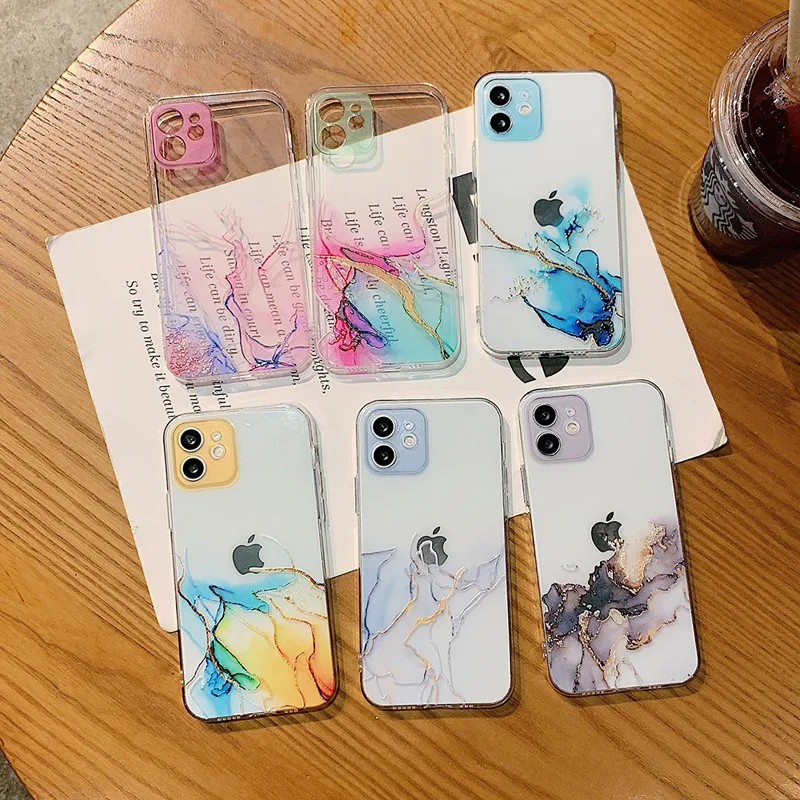 Watercolor Painting Phone Case For iPhone 12 13 11 Pro Max X XR XS Max 7 8 6s Plus SE 2020 Clear Shockproof Soft TPU Back Cover