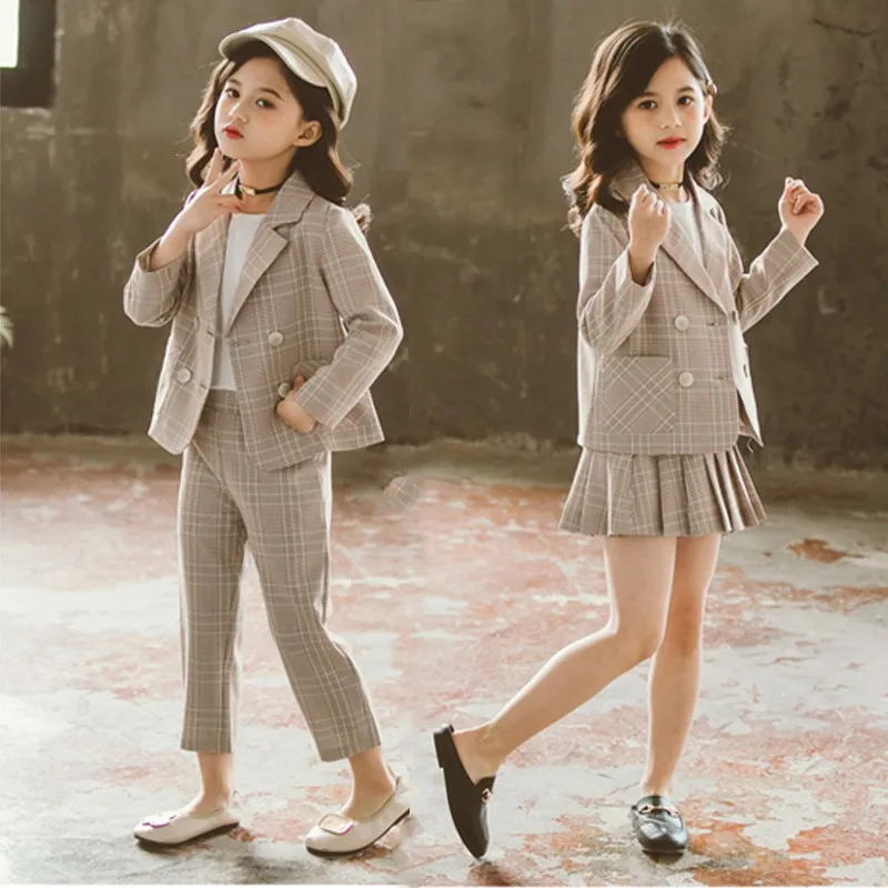 

Детская одежда 2021 детский комплект одежды для девочек, Модный комплект в клетку костюм кофта с длинными рукавами и юбка для девочек из двух ...