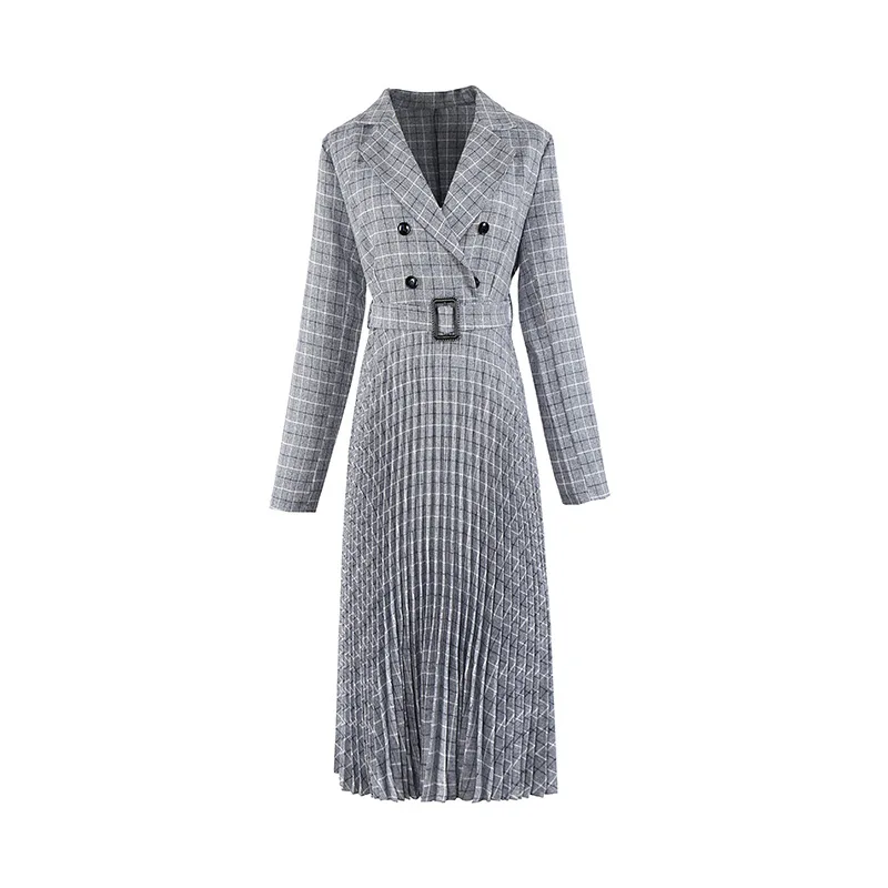 

Autumn and winter new dress pleated fashion plaid long skirt A-line skirt mid-length skirt Black