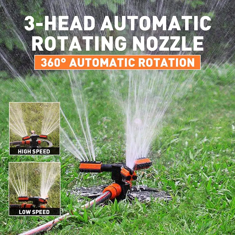 

360° Rotating Irrigation sprinkler 3 Nozzle Automatic Watering Grass Lawn Garden
