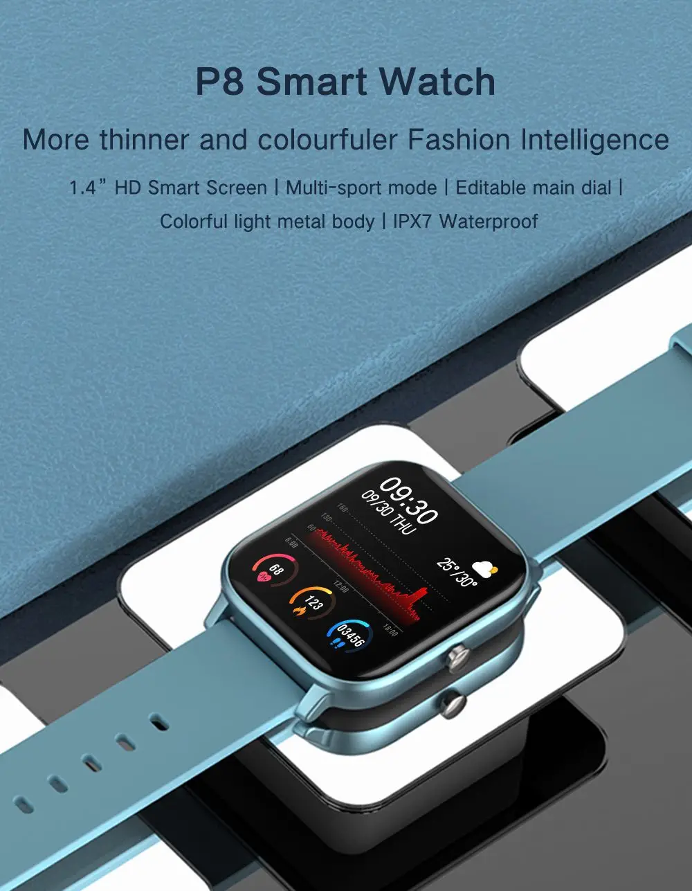 Smart Watch P8 Full Screen Touch Wristband Men Women Sport More Face Heart Rate Monitor Sleep IP67 Smartwatch | Электроника