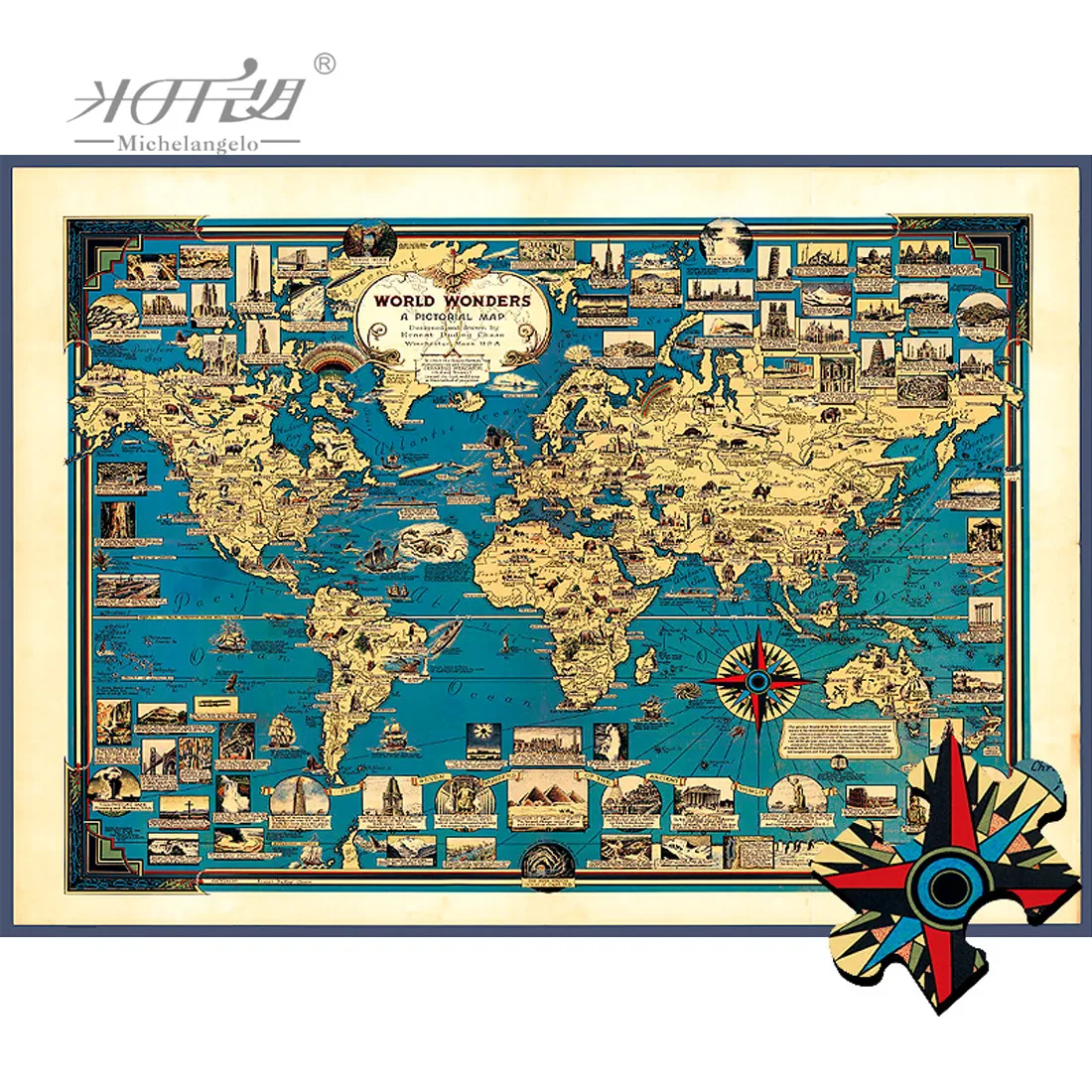 Деревянный Пазл Микеланджело 1000 1500 2000 шт. карта мира традиционная развивающая