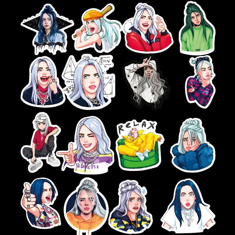 50 шт. упаковка Billie Eilish мультфильм стикер водонепроницаемый чемодан DIY ноутбук гитара игрушка для скейтборда прекрасный стикер s