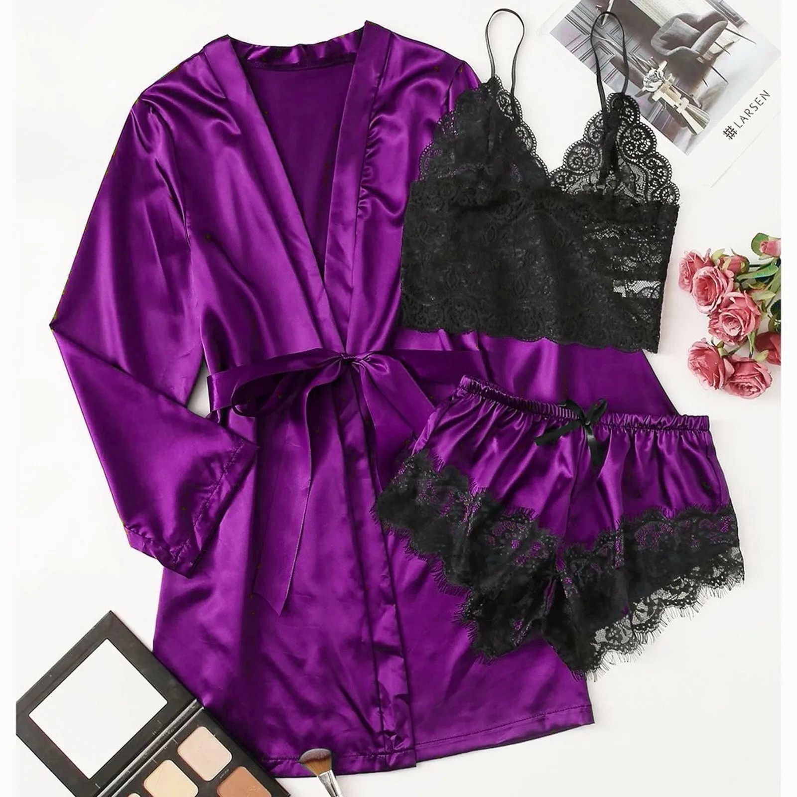 

Women's Pajamas Satin Silk Pijama Nightdress Sexy Lingerie Robes Women's Underwear Pyjamas Underwear Set Sleepwear Pajama Sets