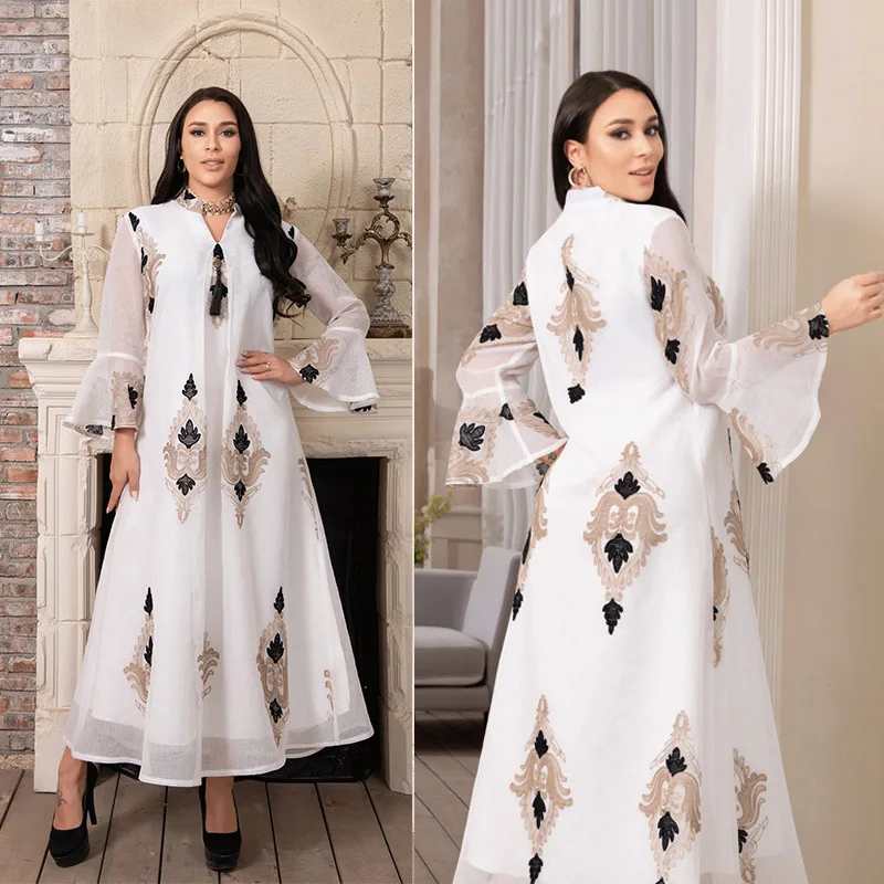 Модное мусульманское платье с вышивкой для женщин, Дубай, Арабская абайя, Дубай, Арабская, Турецкая, марокканская, кафтан, мусульманская оде...