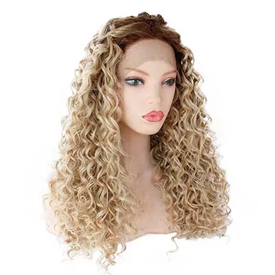 Ombre Blonde V'NICE блонд, смешанный с коричневый кудрявый парик из синтетического кружева спереди парик из натурального бесклеевого термостойкого волокна фронтальные волосы 180 плотность - Цвет: Ombre Blonde
