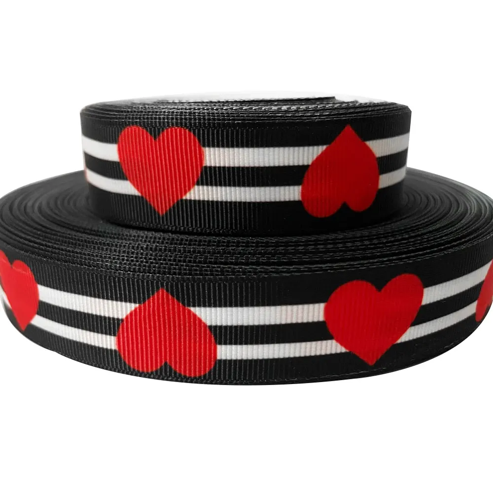 

Heart Shape Printed Grosgrain Ribbon 22mm 7/8''inch Black Red Webbing Cintas Handmade Hairbows Headband Party Dog Collars Craft