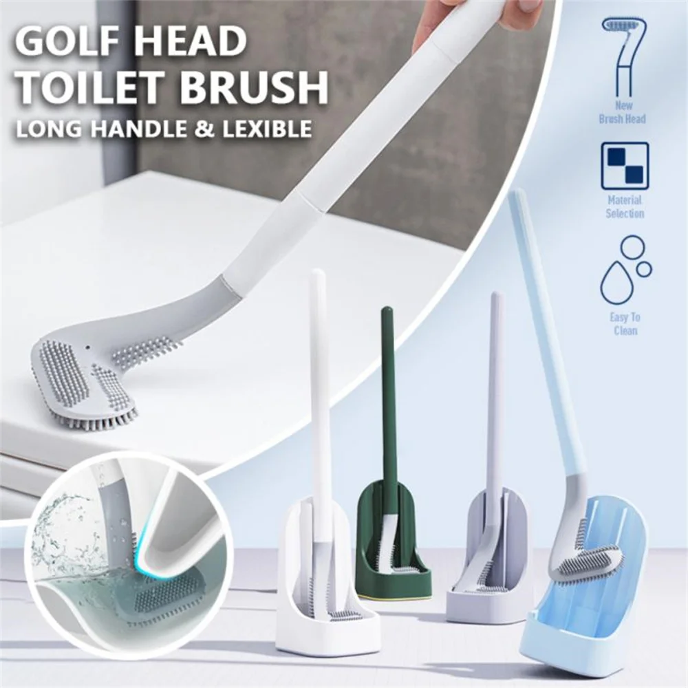 

BalleenShiny New Golf Toilet Brush Soft Rubber No Dead Ends Detachable Long Handle Brush Leak-proof Base Toilet Cleaning Brush