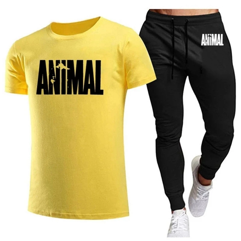 

2021New Men's Summer Leisure Sets T-Shirt+Pants Two Pieces Casual Tracksuit Male Sportswear Gym Breathable Clothing Sweat Suit