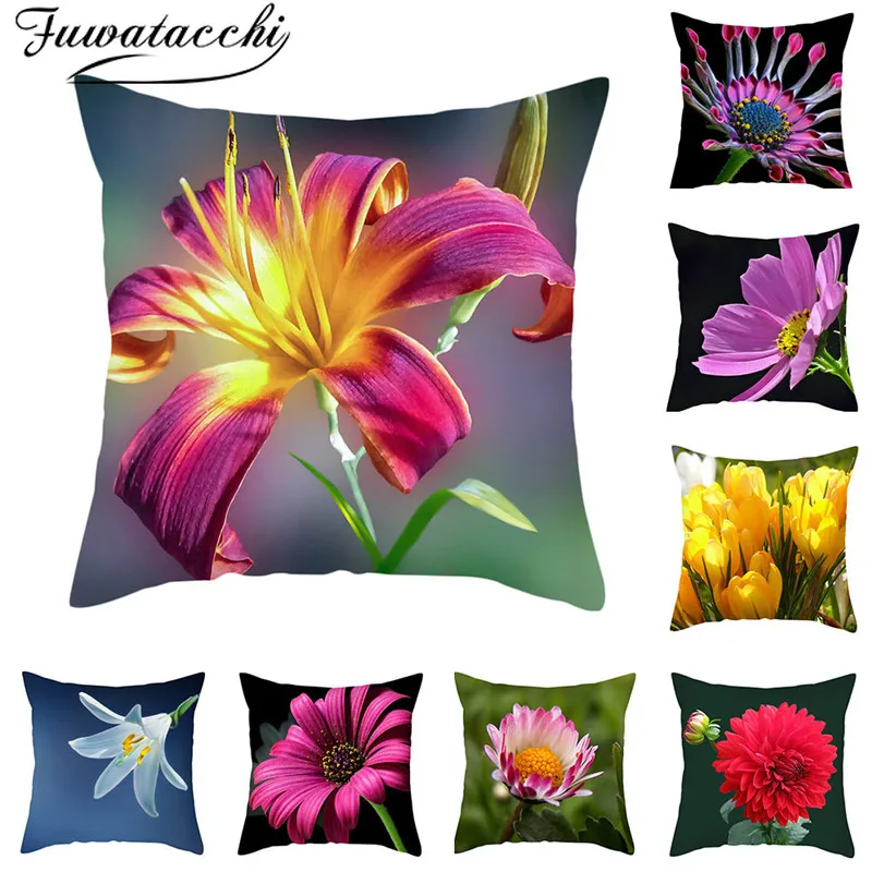 

Fuwatacchi Flower Cushion Cover Tulip Carnation Sunflower Rose Pillow Cover for Home Sofa Bed Chair Car Decorative Pillows 45*45