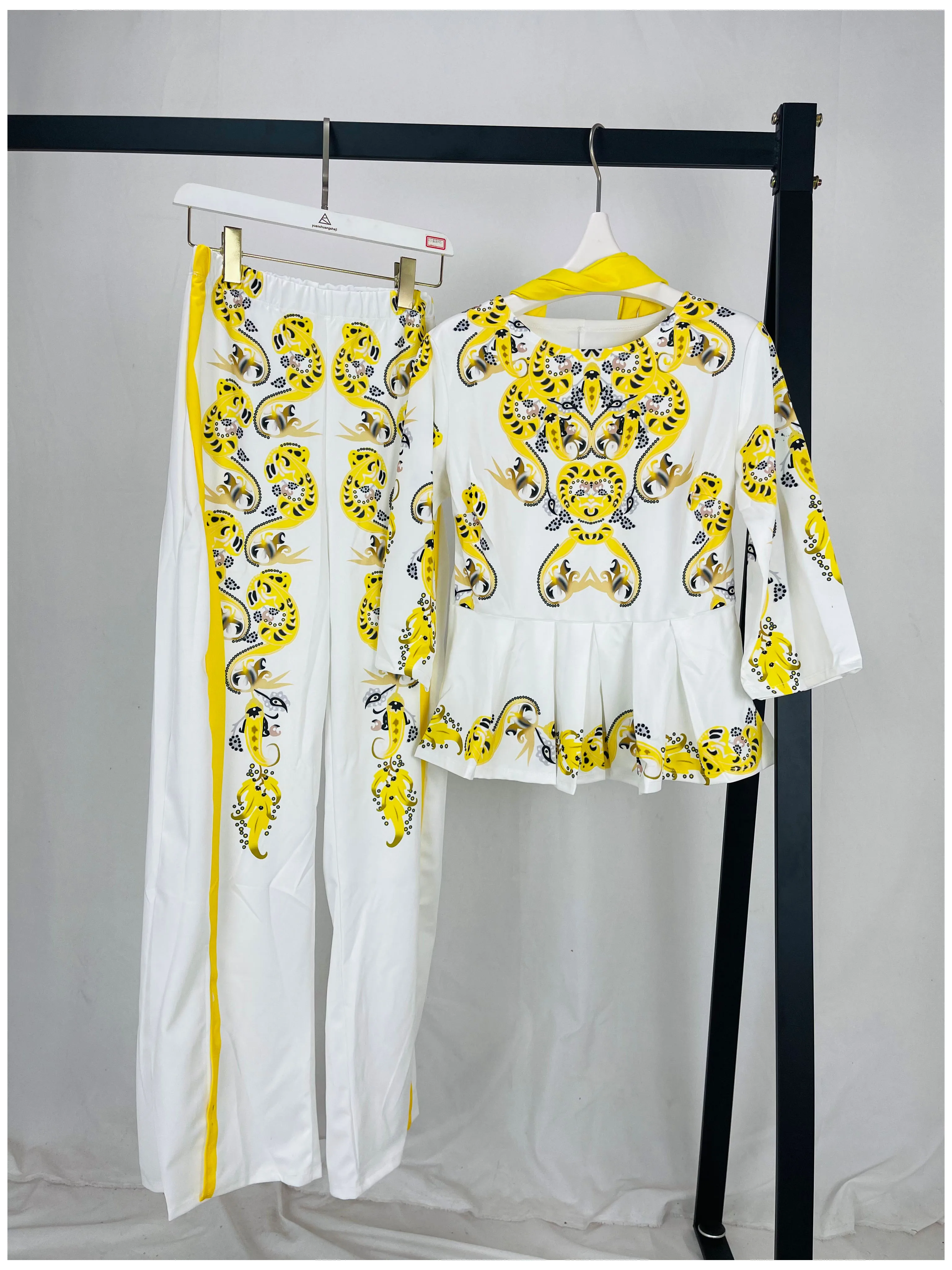 

2021 New African Clothing Collect Waist Dashiki Printing Top Wide Leg Trousers With Belt Suit For LadySYTZ#