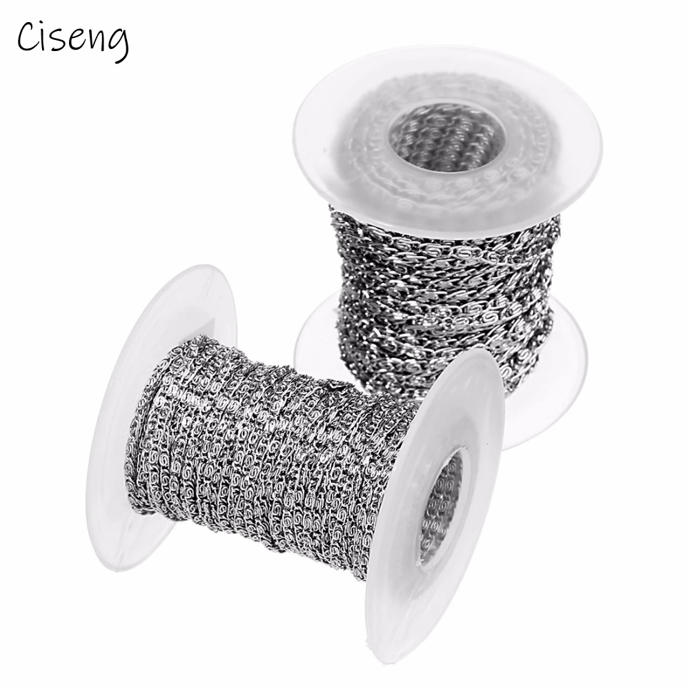 

10 ярдов/рулон, серебристая витая цепь из нержавеющей стали шириной 2 мм, 3 мм