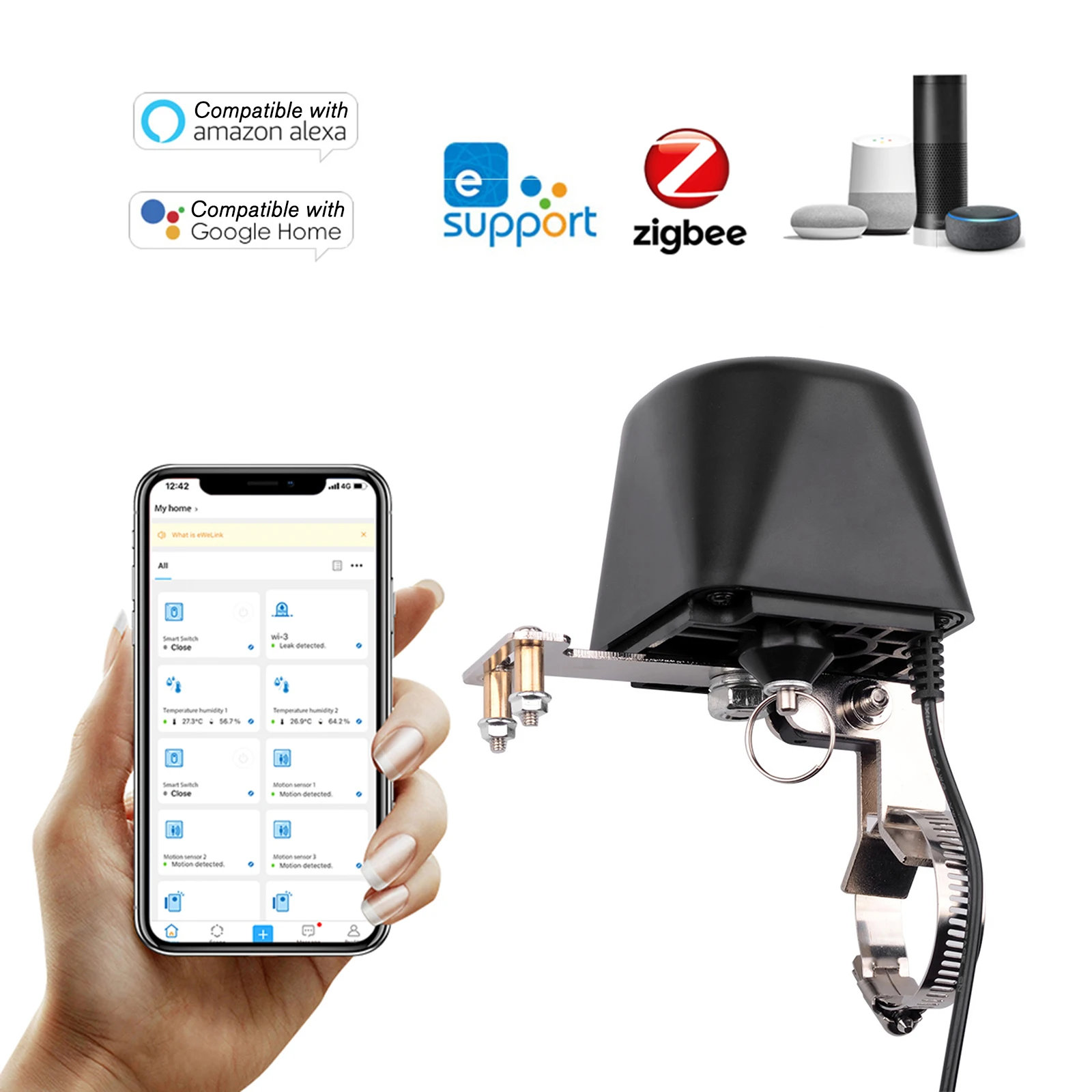 

12V eWelink Zigbee Valve Smart Water/Gas Valve Automation Control Smart Home Valve Controller Compatible With Alexa Google Home