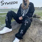 Брюки-карго SYWIZDII в стиле Харадзюку, спортивные штаны с перекрестным принтом, с широкими штанинами, свободные прямые брюки в готическом стиле, уличная одежда