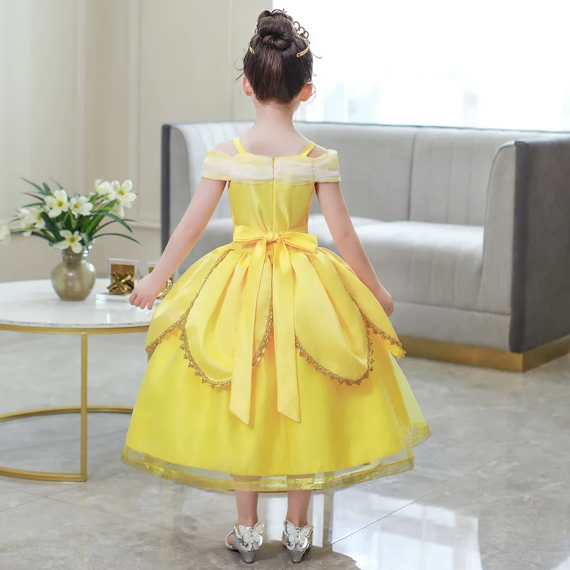 

Halloween Princess Belle Costume For Kids Dress Up Cosplay Long Dresses Children Fancy Party Dress Grown Wands Gloves sets 2-10T