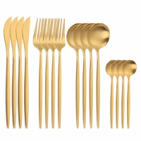 16pcs set stainless steel cutlery set 1810 gold tableware spoon fork knife matte dinnerware kitchen dinner set dropshipping