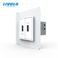 livolo white crystal glass panel two gang usb plug socket wall outlet vl c792u 111213154colorsno logo
