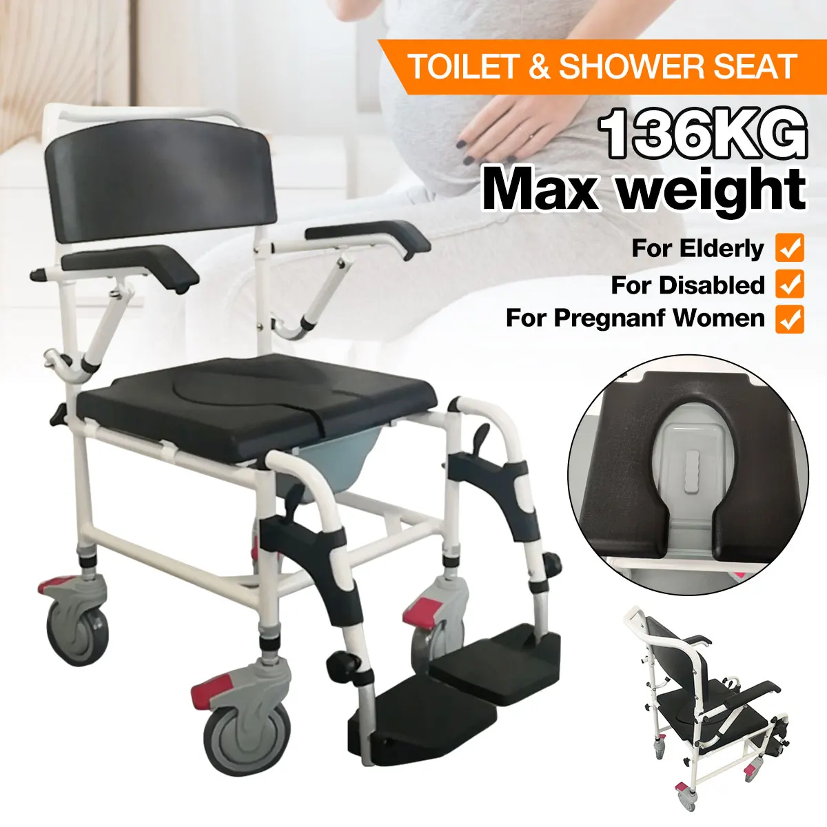 

Commode Wheelchair Medical Potty Chair For Elderly Pregnant Women Toilet Stool Mobile Squatting Chair Shower Waterproof Chairs