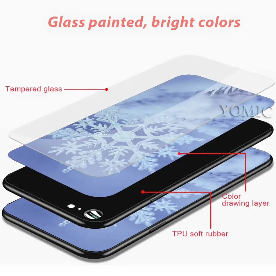 

Snowflake Winter Tempered Glass Case for Apple iPhone 12 Mini 11 Pro XS MAX 7 8 XR X 6 6S Plus SE 2020 Phone Bag Cover Coque