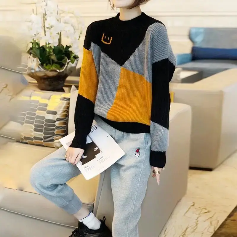 

Пуловер женский трикотажный с круглым вырезом, свитер свободного покроя в Корейском стиле, длинный джемпер свободного покроя, TT0208, на осень