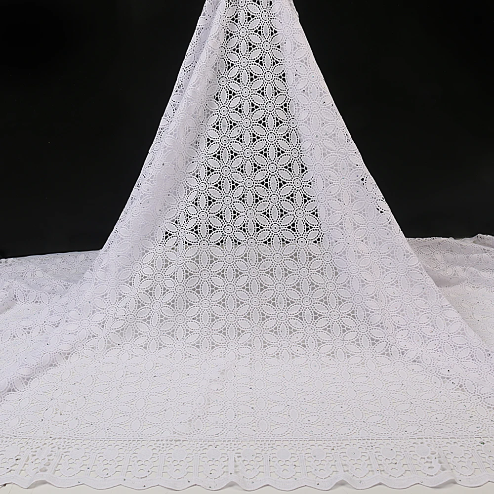 

White high quality 5 colors african embroidery water soluble milk silk lace fabric / guipure nigerian cable wedding lace fabric