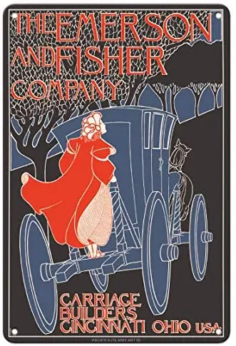 

The Emerson and Fisher Company - Horse Drawn Carriage Builders - Advertising Poster by Frank Hazenplug c.1896- Metal Sign