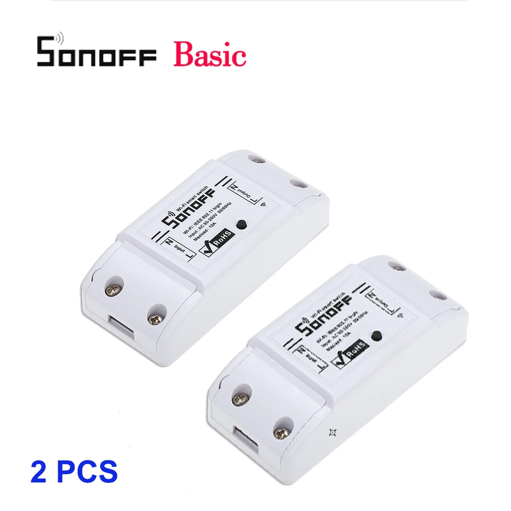 2 Pcs 2/3/4/5/6/20 штук SONOFF Basic переключатель Wi-Fi для Alexa Google Home таймер 10A/2200W Беспроводной пульт дистанционного управления смарт-Модуль Автоматизации - Комплект: 2 Pcs