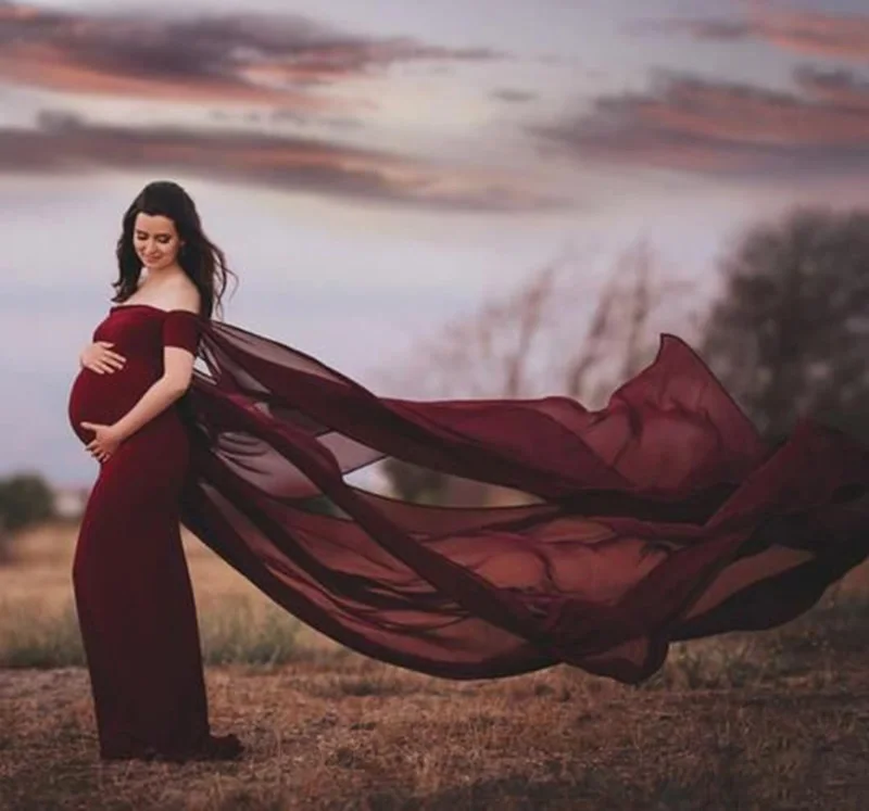 

Long Maternity Dress With Cloak Sexy Shoulderless Maxi Pregnancy Dresses For Photo Shoot Elegant Pregnant Women Photography Prop
