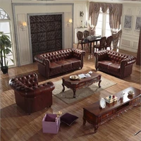 high quality european antique living room sofa furniture genuine leather set o1074