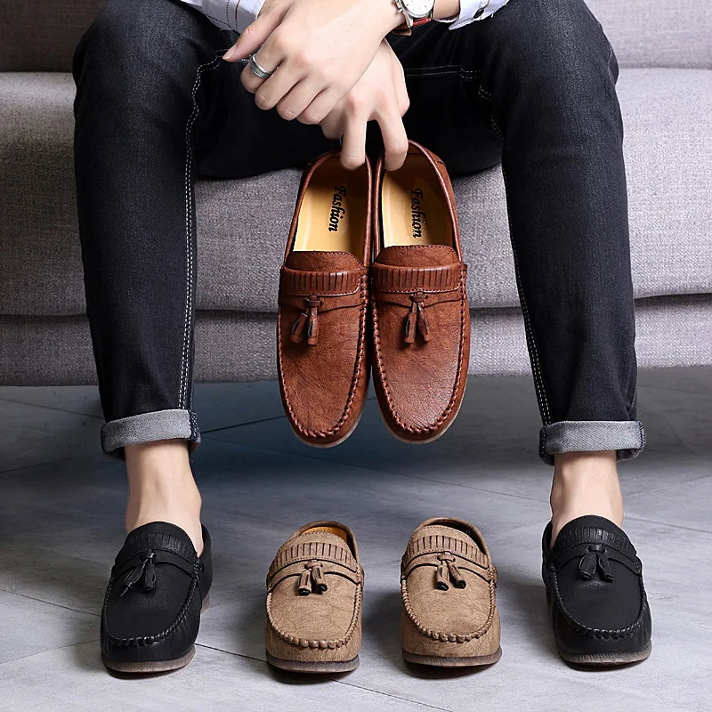 Мужские кожаные лоферы ручной работы черные деловые мокасины на плоской подошве