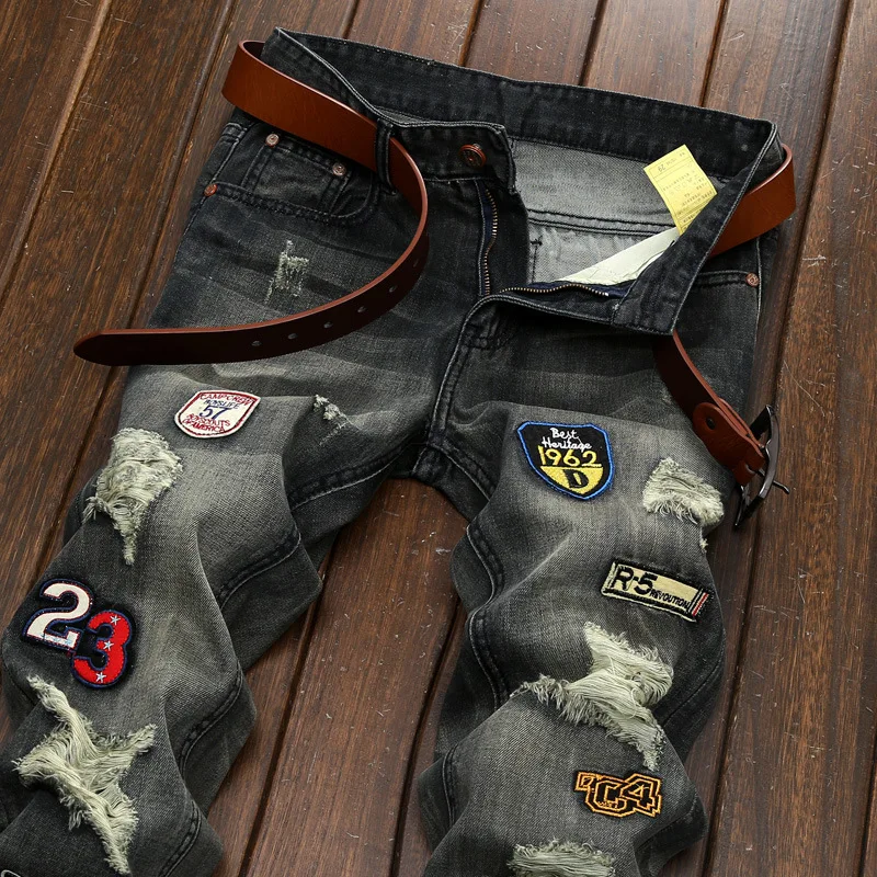 

New jeans men's old slim-fit straight-leg ripped men's jeans Men trousers pants