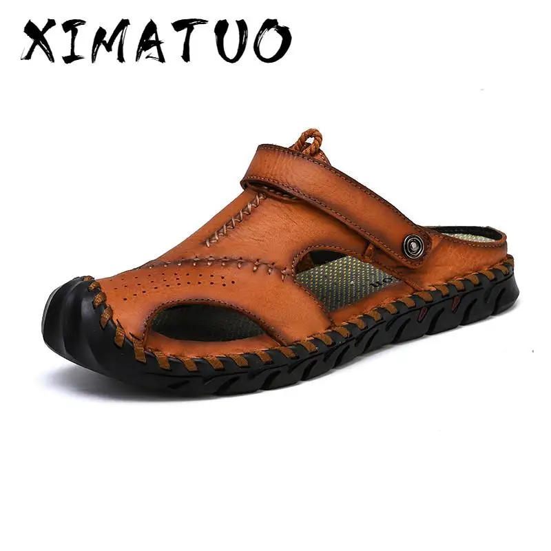 New Big Size 38-46 Genuine Leather Men Sandals Summer Quality Beach Slippers Casual Sneakers Outdoor Roman Shoes | Обувь