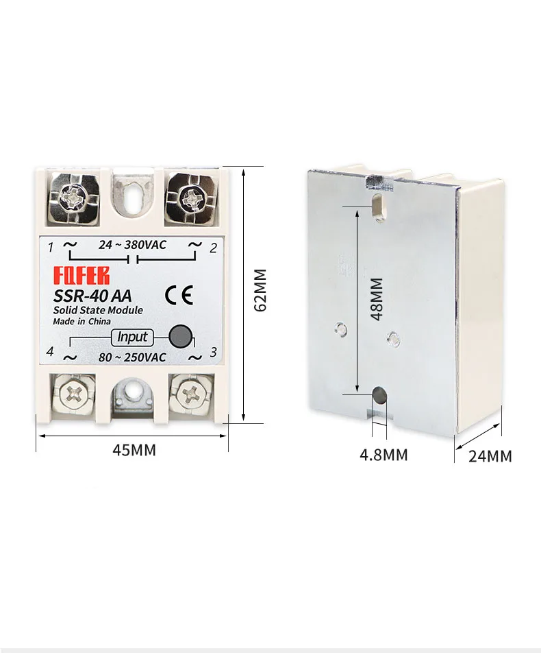 10A 25A 40A 60A AC Однофазное твердотельное реле постоянного тока SSR 10AA 25AA 40AA 60AA 80 250VAC 220 В