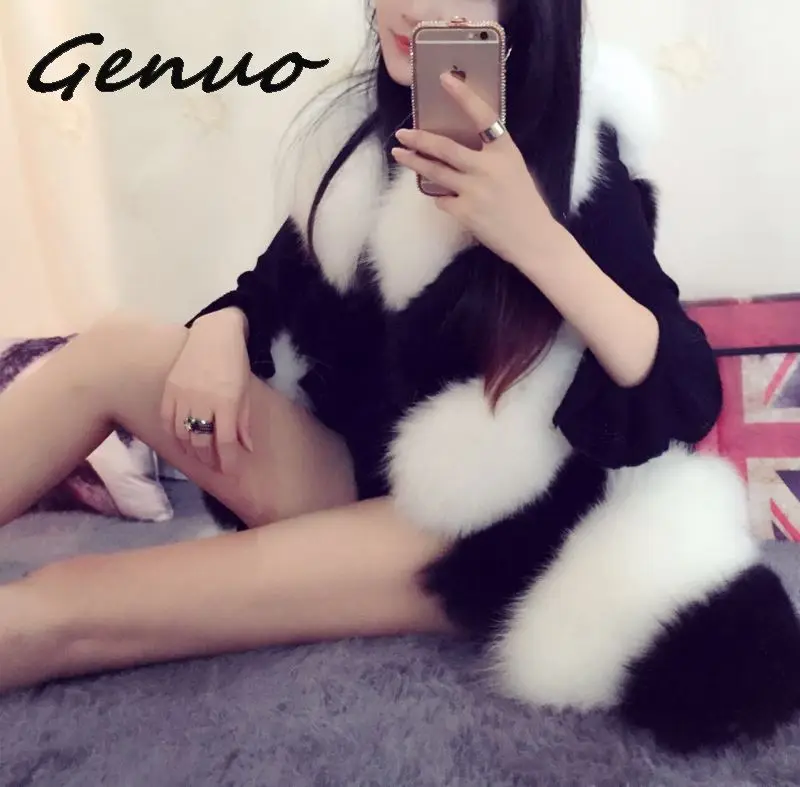 Genuo 2019 autumn and winter new fur fake fur vest vest women's slim fox fur stitching faux fur coat large size female S~2XL