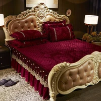 european embroidery lace velvet bedspread ruffle queen double embossed quilted cotton bed cover king bedskirt set soft warm 3pcs