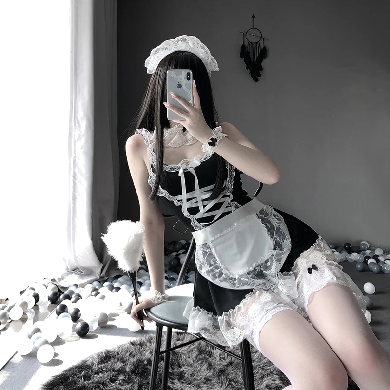 

Women Sexy Lingerie Babydoll Dress Erotic Role Play Uniform French Apron Maid Servant Cosplay Costume Accessory Nightdress