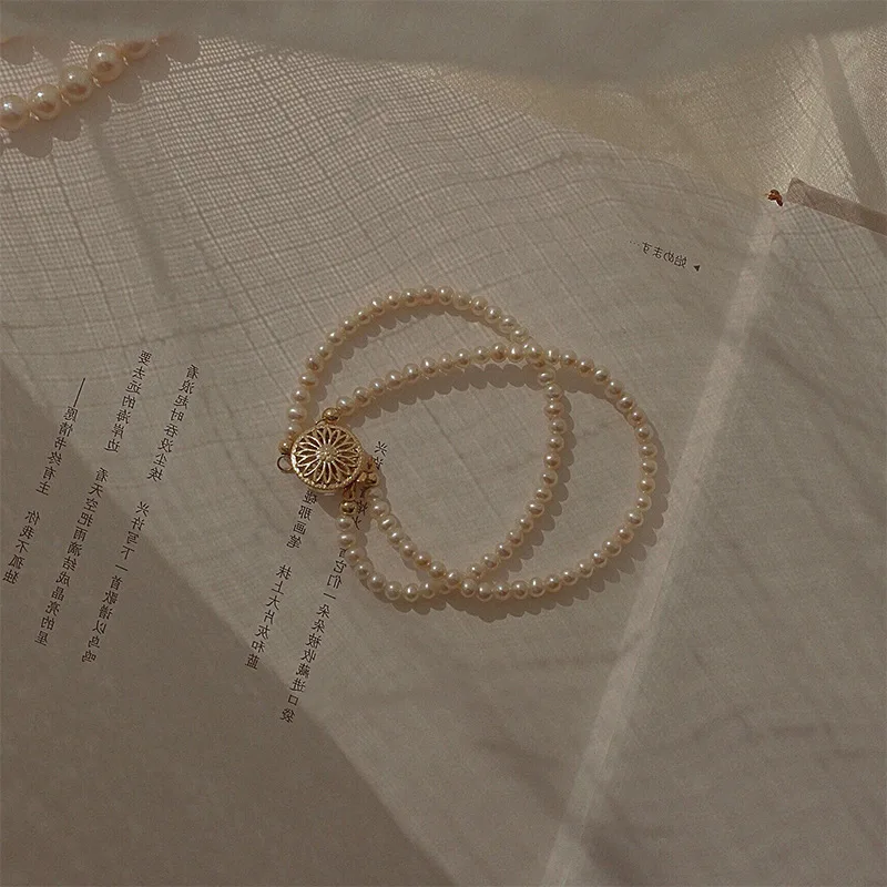 

Natural Pearl Bracelet Female Double-layer Retro Palace Wild Gift Ins Cold Style Temperament Japanese Style