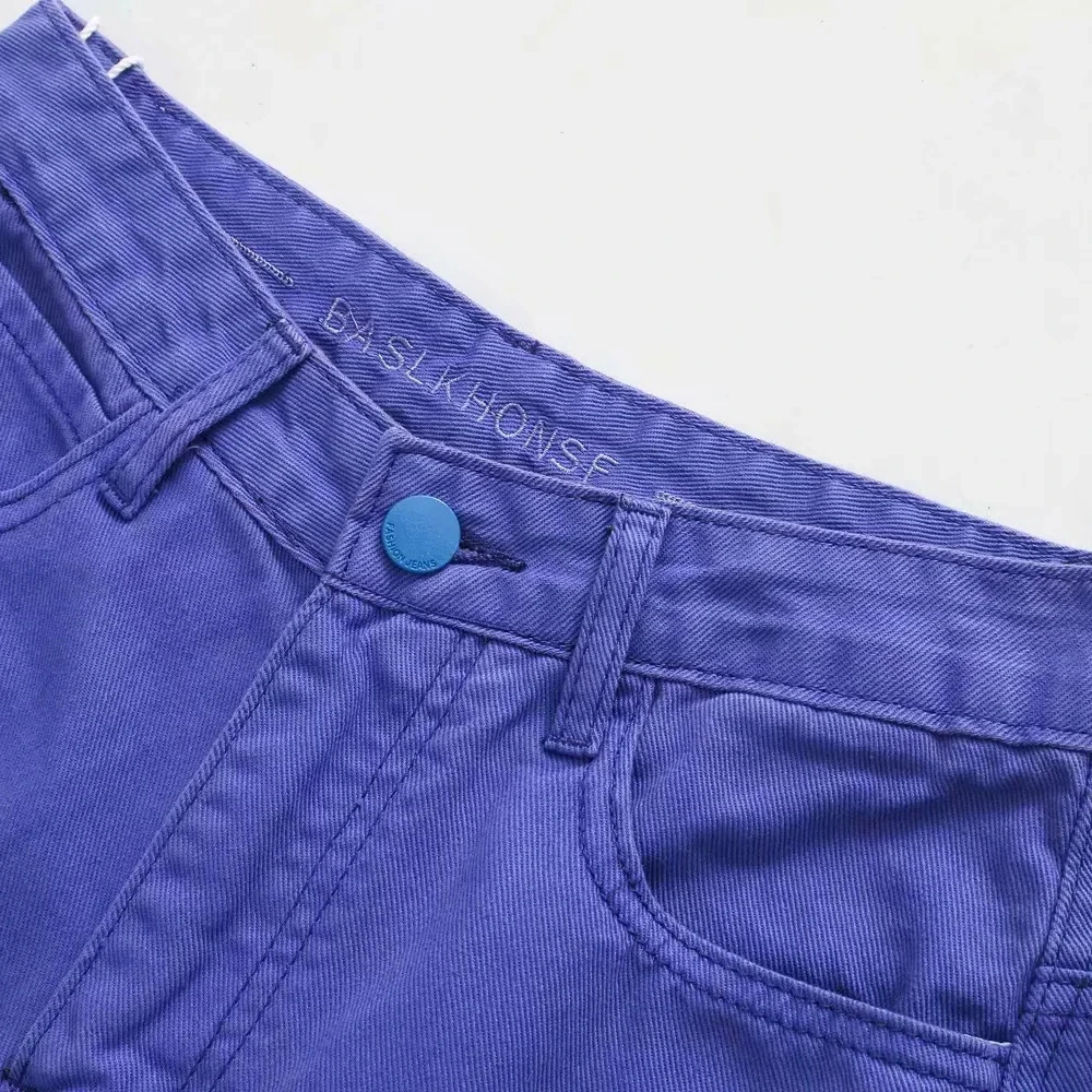 

New Arrival Za 2021 Womens High Waisted Jeans Purple Blue Korean Style Womens Denim Pants Summer Long Jeans Denim Trousers Cargo