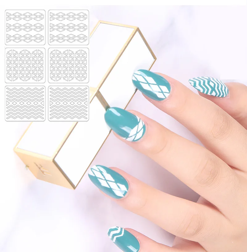 6/12/24 sheets Hollow Nail Art Tips Laser Guides Transfer Stickers Accessories French Tips Manicure Decal Decoration Stamping Template Nail Tools