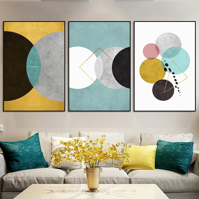 

Abstract Geometric Shapes Scandinavian Canvas Painting Nordic Wall Art Pictures Poster Print Interior Living Room Home Decor