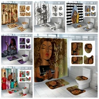 Funny African American Home Print Shower Curtains Waterproof Explode Women Bathroom Curtain Bath Antiskid Carpet Toliet Rug Set