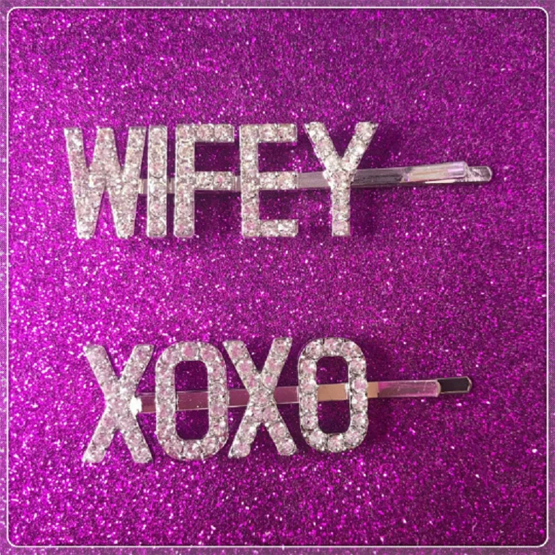 

Silver"WIFEY XOXO"Hair Clips,Diamante Bobby Pin Word Rhinestone Hairgrip Crystal Letters Wholesale