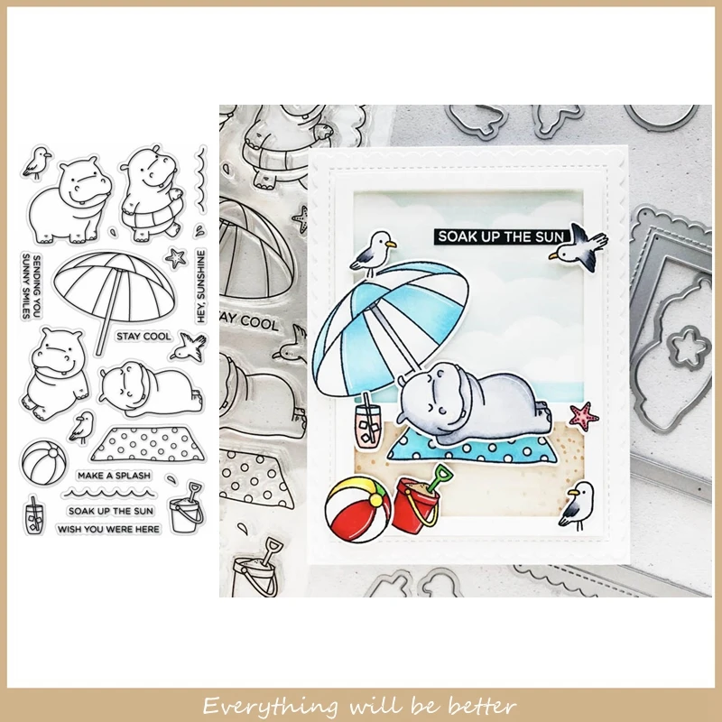

Hippo Bird Plaid Umbrella Beach Ball Letter Words Sentence Clear Silicone Stamps DIY Scrapbook Craft Make Cards 2020 Hot Stamp