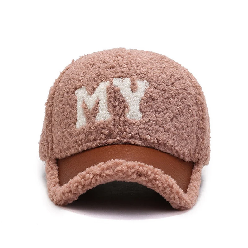 Winter Fleece Hat For Women Female Baseball Cap Faux Fur Fashion Lamb Wool Keep Warm Ins Version Embroidery Letter Trucker Cap