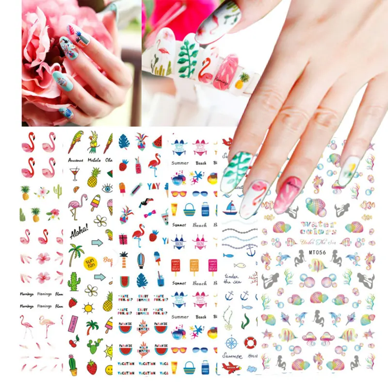 

Nail Art Sticker Spring/Summer Flower Coconut Ocean Series 3D Nail Art Decoration Popular Color Design Applique Accessories