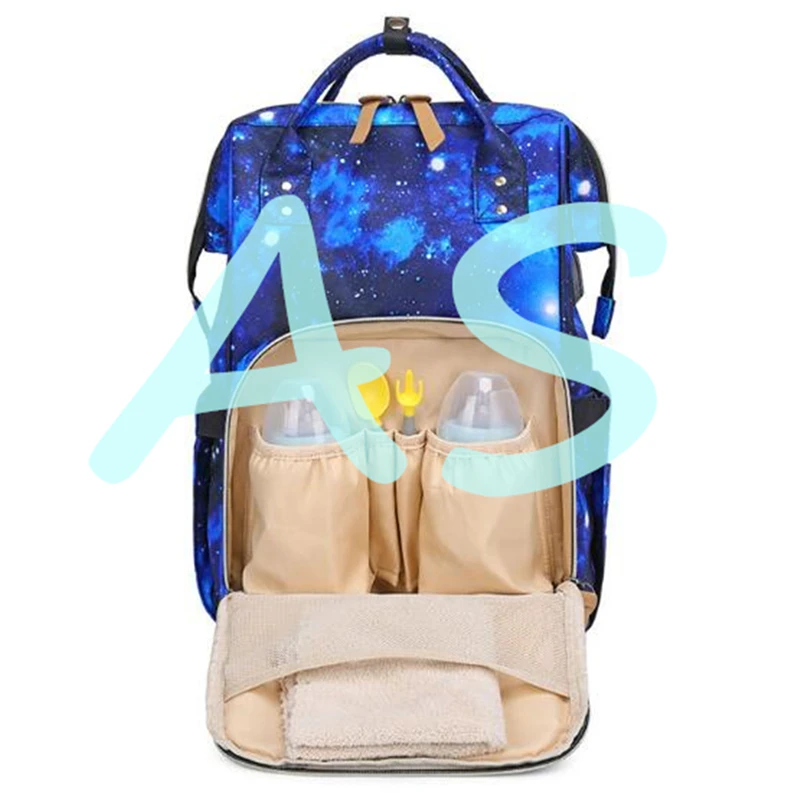 

Starry Sky Blue Printed Mummy Bag Shoulder Large Capacity Nylon Baby Bag Outing Backpack Nappy Bag