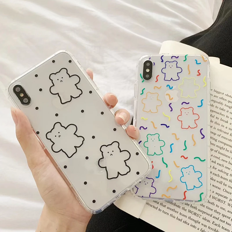 Cute wave point Super Fire Candy Color Bear phone case For iphone 11 Pro XS MAX XR 6s 7 8 Plus Simple Clear TPU Back Cover | Мобильные