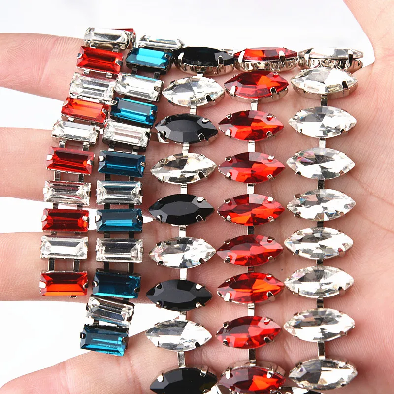 

Стразы ручной работы, цепочка с когтями для пришивания, конский глаз, прямоугольный стеклянный кристалл, отделка, аппликация «сделай сам», п...