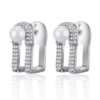 creative aaa cubic zirconia stud earrings with pearl gold silver color exquisite jewelry for women wedding party accessories
